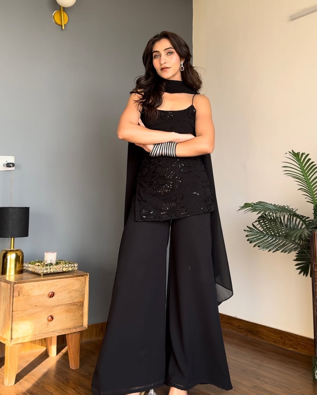 Classic Black Straight-Cut Kurti Palazzo Set