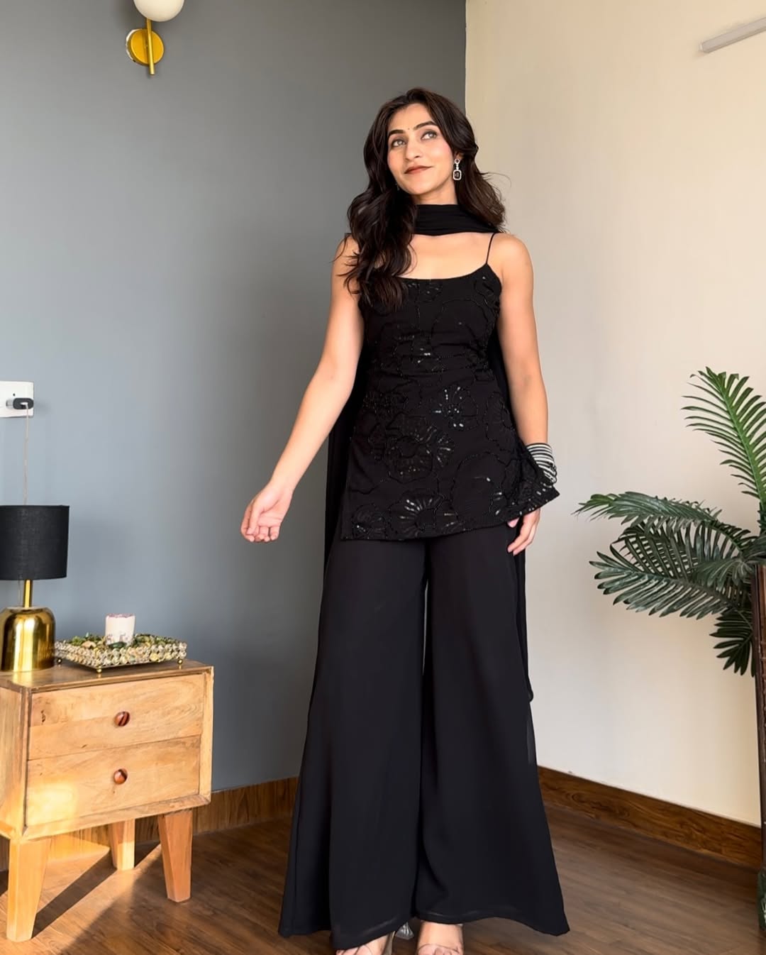 Classic Black Straight-Cut Kurti Palazzo Set