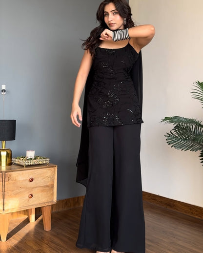Classic Black Straight-Cut Kurti Palazzo Set