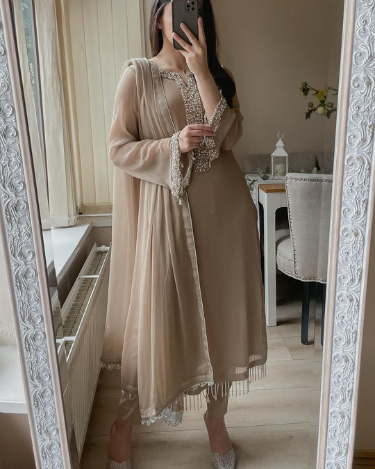 Luxury Faux Georgette Straight Kurta Pant Suit for Women