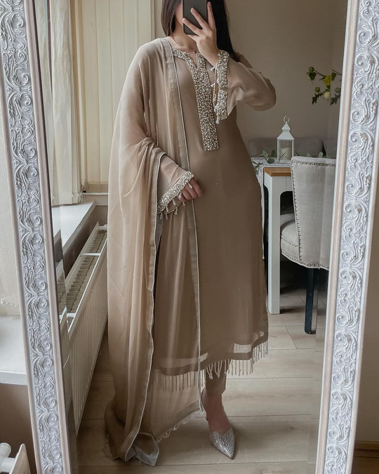 Luxury Faux Georgette Straight Kurta Pant Suit for Women