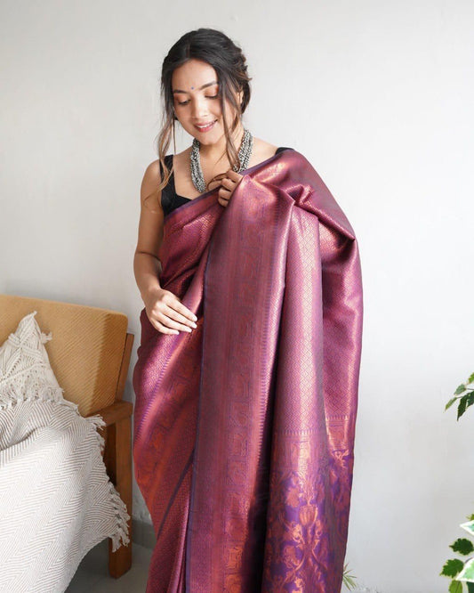 Lovely Soft Silk With Intricate Copper Zari Weaving Worked Saree - INDIAN ELEGANCE