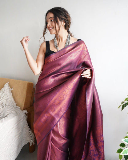 Lovely Soft Silk With Intricate Copper Zari Weaving Worked Saree - INDIAN ELEGANCE