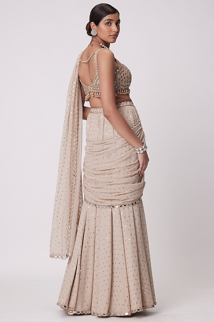 Women’s Party Wear Ready-Stitched Saree with Real Mirror Work