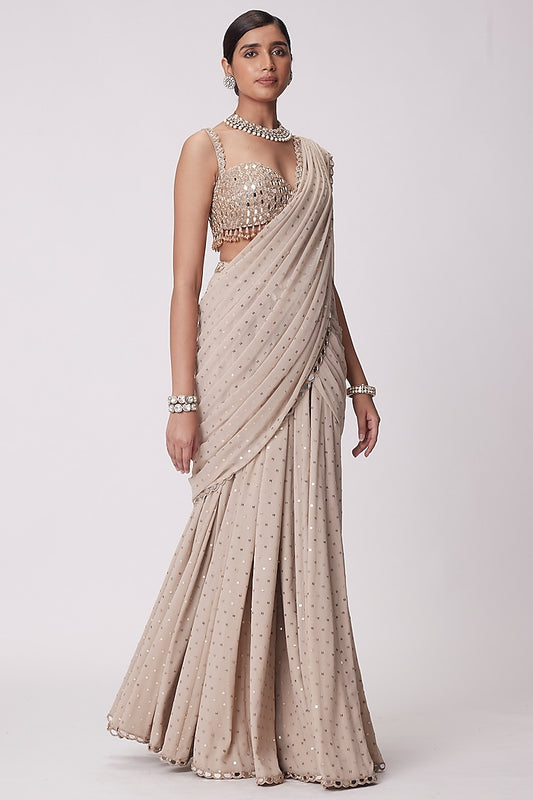 Women’s Party Wear Ready-Stitched Saree with Real Mirror Work