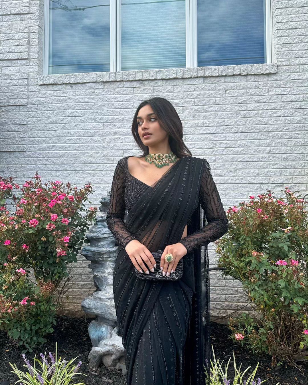 Soft Net Sequin Work Party Wear Saree with Full Sleeve Blouse
