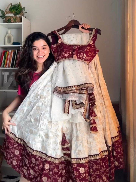 Rich Banarasi Jacquard Lehenga Choli Set with Sequin Dupatta -Semistiched  Outfits