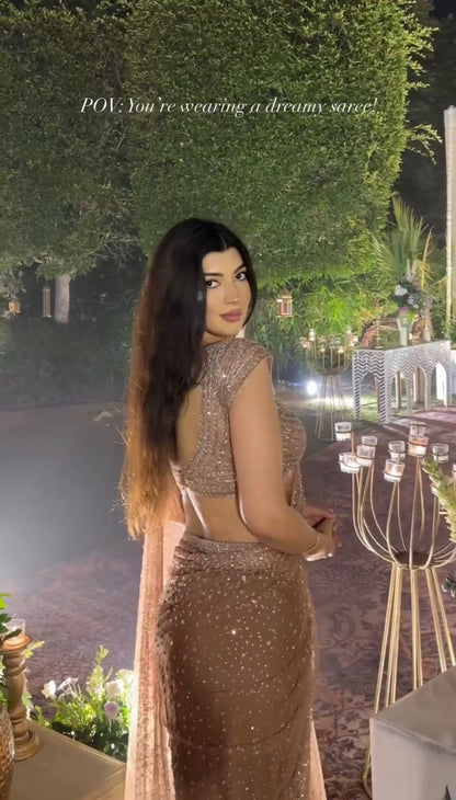 Glamorous Golden Net Saree for Wedding, Party & Reception Look