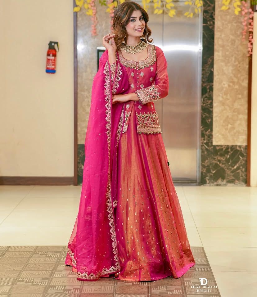 Designer Simmer Silk Lehenga Set – Embroidery & Moti Work - Perfect For Festive Occasion