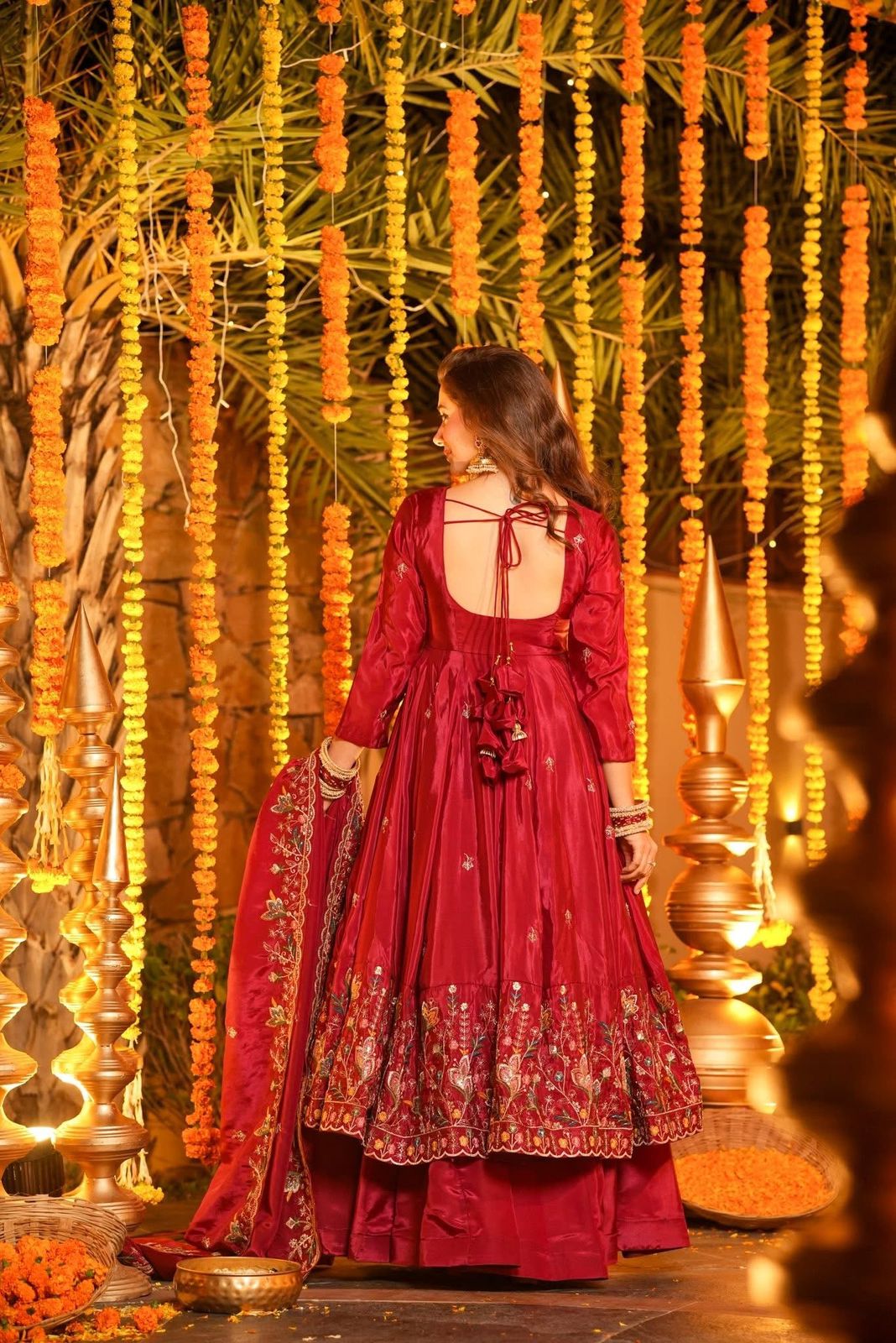 Luxury Maroon Wedding Wear Anarkali Suit Set