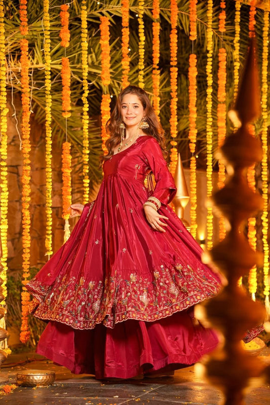 Luxury Maroon Wedding Wear Anarkali Suit Set