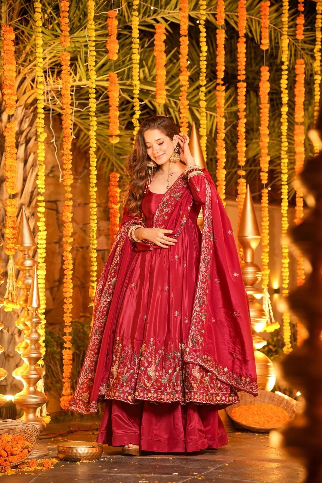 Luxury Maroon Wedding Wear Anarkali Suit Set
