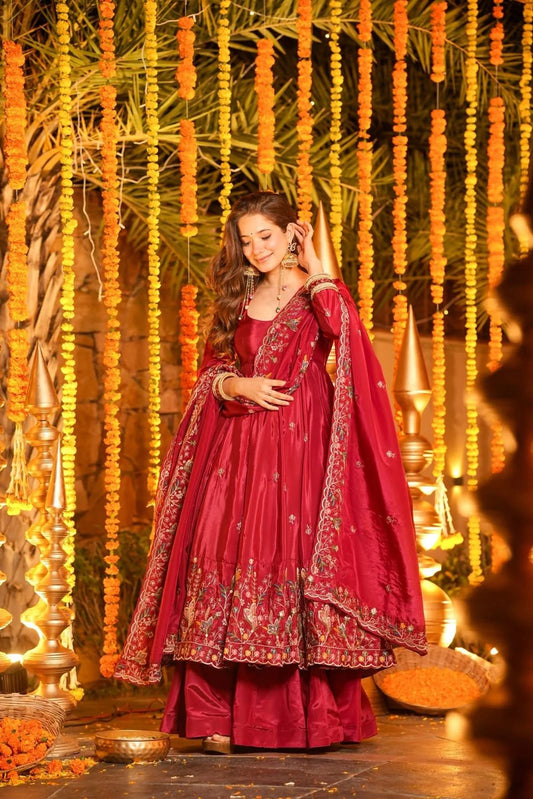 Luxury Maroon Wedding Wear Anarkali Suit Set