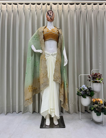 Yellow Colour Three Piece Set With Silk Indo Western Outfit For Designer Look