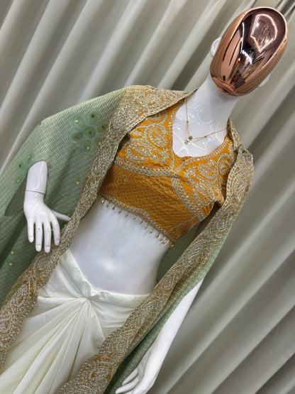 Yellow Colour Three Piece Set With Silk Indo Western Outfit For Designer Look
