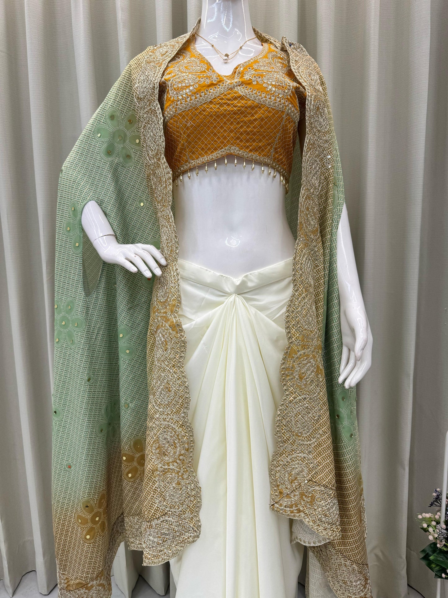 Yellow Colour Three Piece Set With Silk Indo Western Outfit For Designer Look