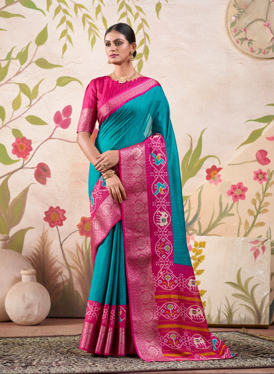Graceful Tussar Chex Patola Printed Weaving Worked Saree - INDIAN ELEGANCE