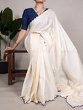 Gorgeous White Gadhawal Chex Arca Worked Saree -Fully Stiched Blouse