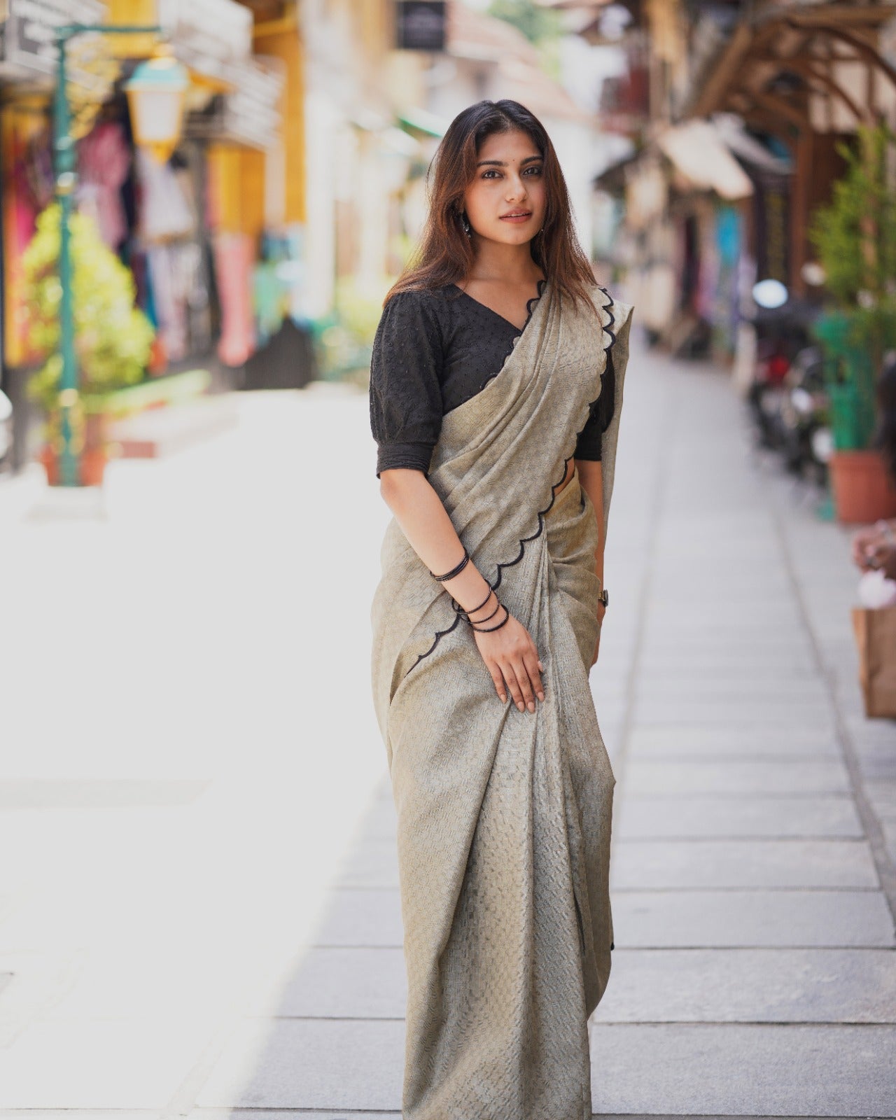 Hypnotic Gadhawal Chex Arca Work Saree With Lucknowi Blouse - INDIAN ELEGANCE