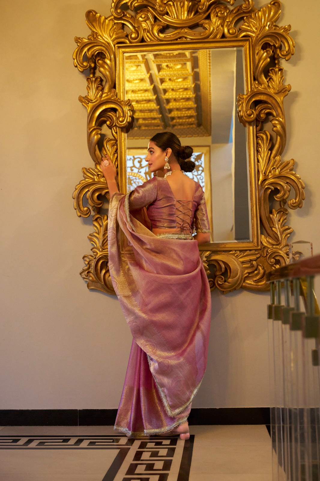 Graceful Tissue Shimmer Saree With Zari Weaving Work-Royalty Look