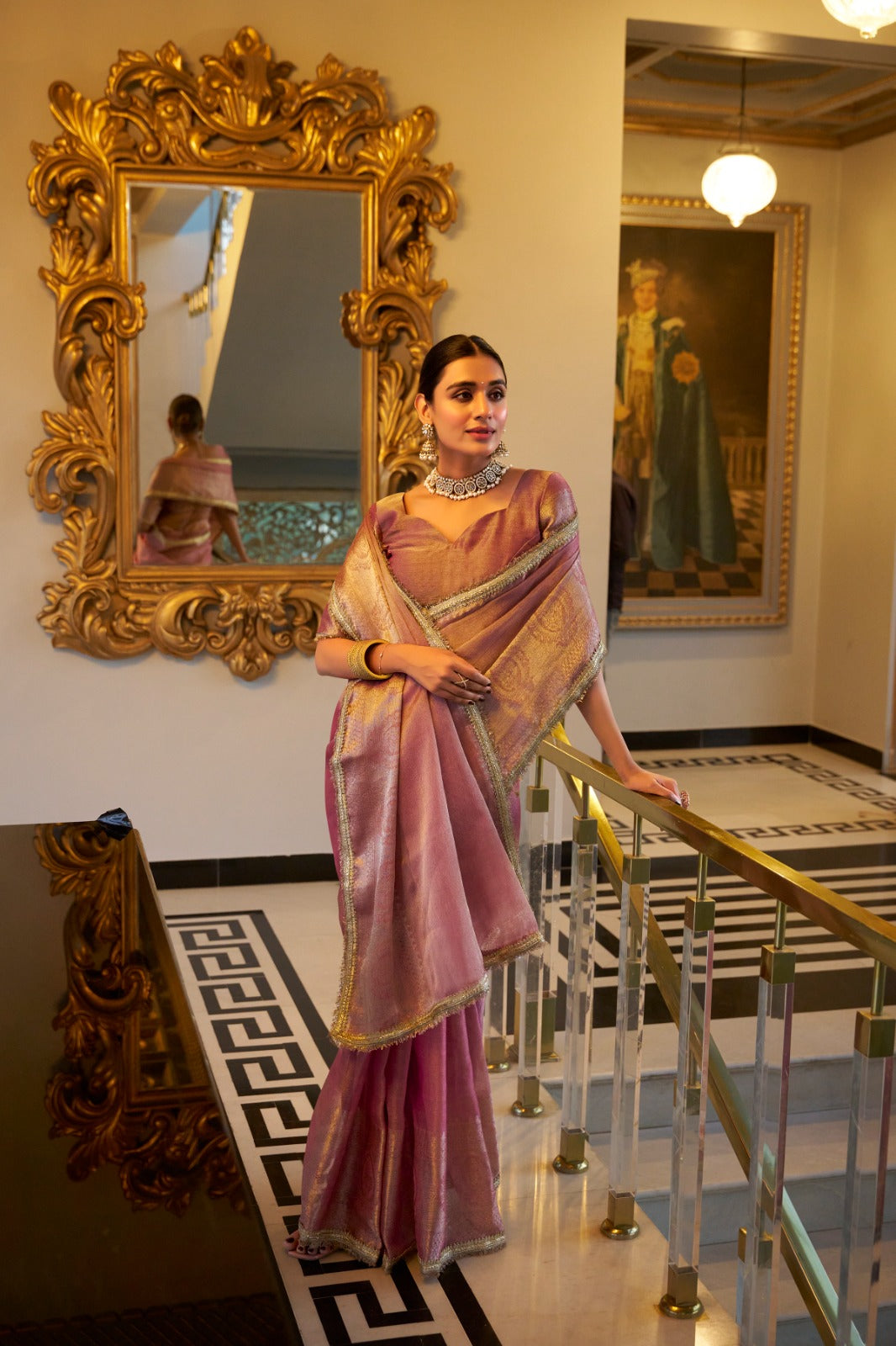 Graceful Tissue Shimmer Saree With Zari Weaving Work-Royalty Look