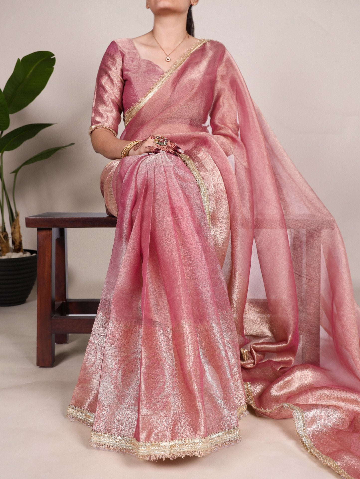 Graceful Tissue Shimmer Saree With Zari Weaving Work-Royalty Look