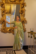 Graceful Tissue Shimmer Saree With Zari Weaving Work-Royalty Look
