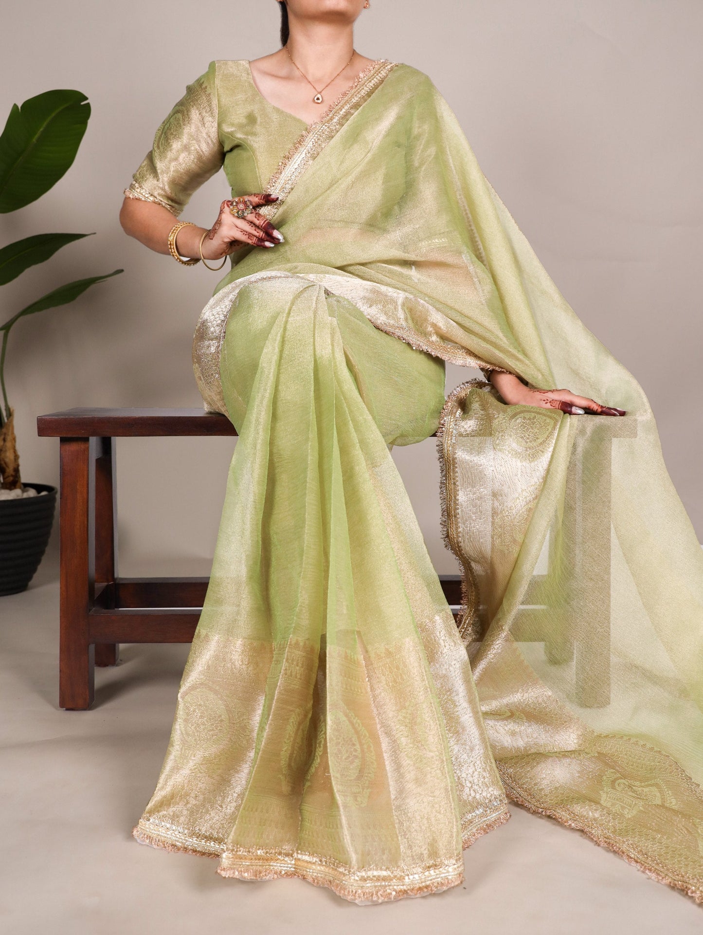 Graceful Tissue Shimmer Saree With Zari Weaving Work-Royalty Look