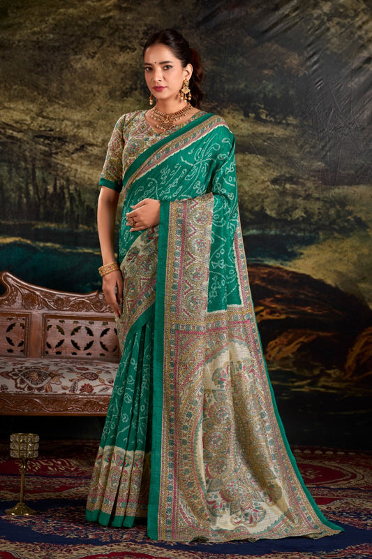 Magnificent Silk Fusion Madhubani Bandhej Printed Saree - INDIAN ELEGANCE