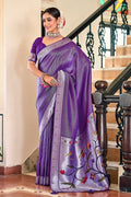 Fabulous Purple Viscose Paithani Meenakari Saree -Perfect For Wedding & Festive Wear