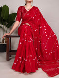 Classic  Red Viscose Chanderi Sequins Zari Gota Patti Work Saree