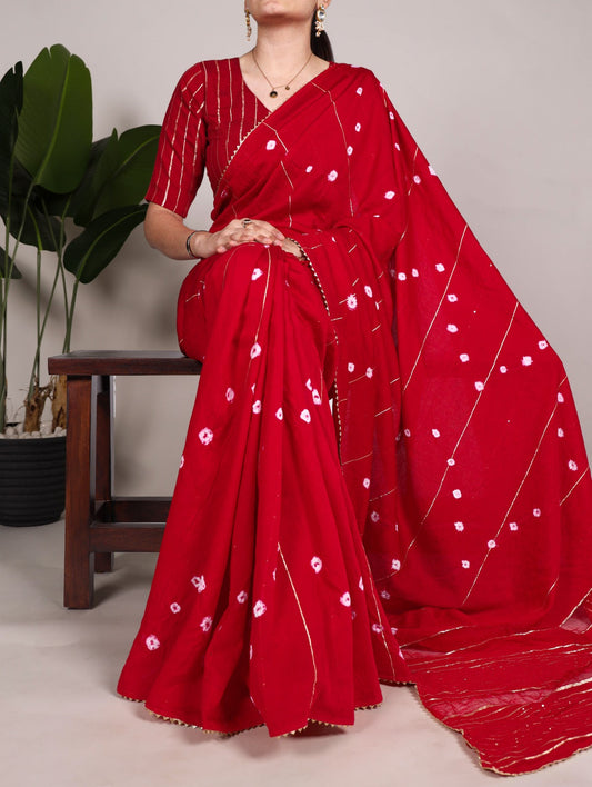 Enamoring Red Viscose Chanderi Sequins Zari Line Saree - INDIAN ELEGANCE