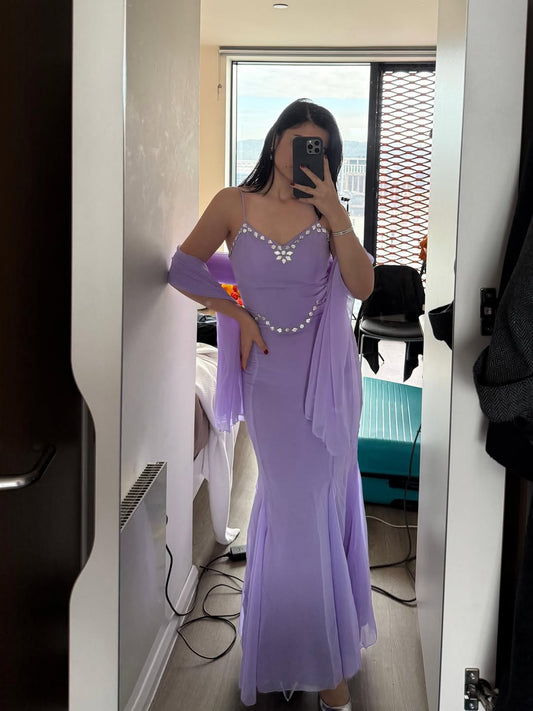 Lavender Pure Georgette Fish Cut Lehenga Choli Set With Stiched Blouse