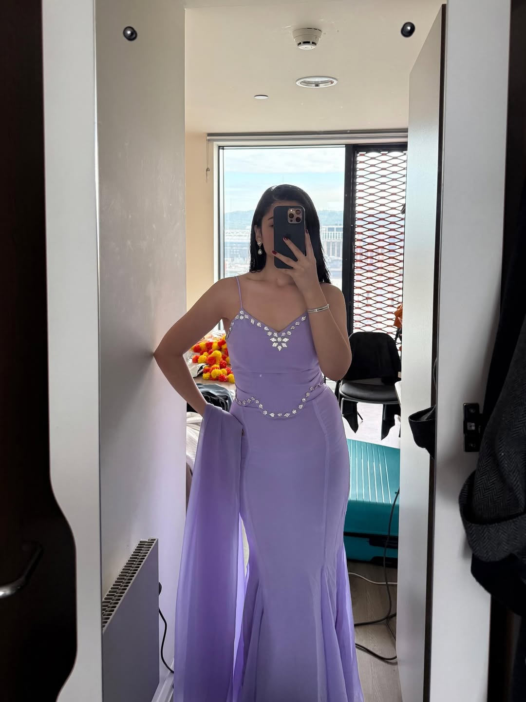 Lavender Pure Georgette Fish Cut Lehenga Choli Set With Stiched Blouse