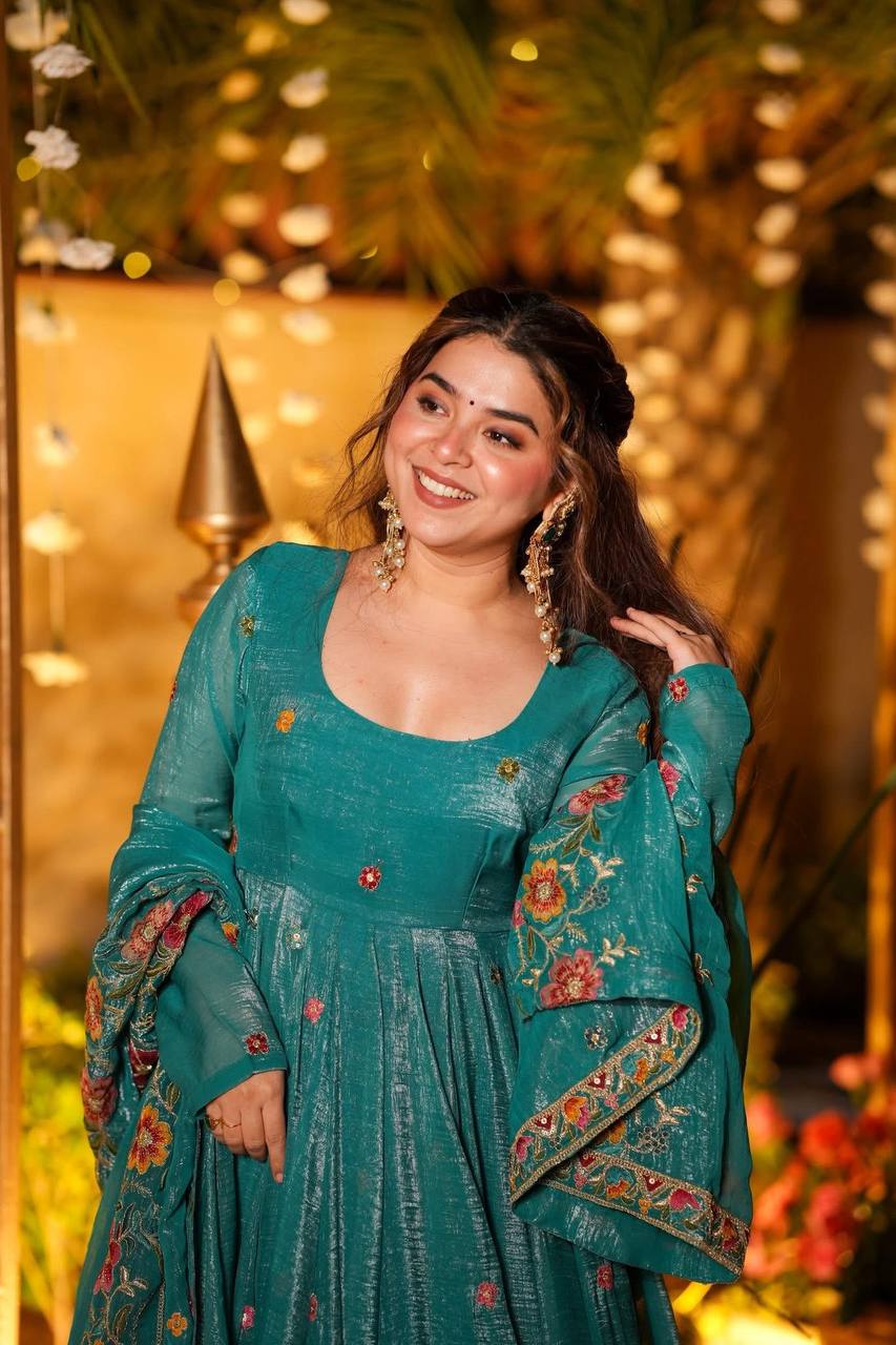 Floral Embroidered Designer Kurti with Sharara & Dupatta