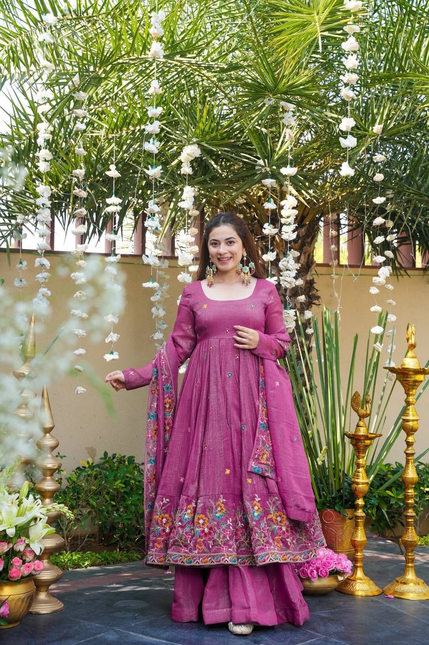 Floral Embroidered Designer Kurti with Sharara & Dupatta
