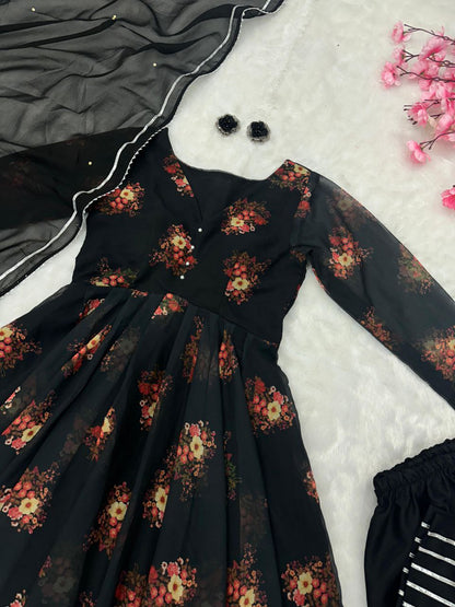 Black Color Georgette Printed Anarkali Suit