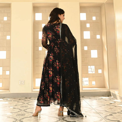 Black Color Georgette Printed Anarkali Suit