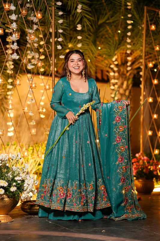 Floral Embroidered Designer Kurti with Sharara & Dupatta