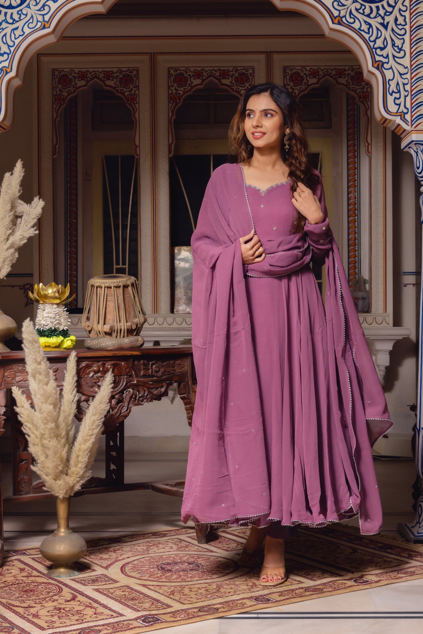 Dusty Pink Color Georgette  Anarkali Suit Set