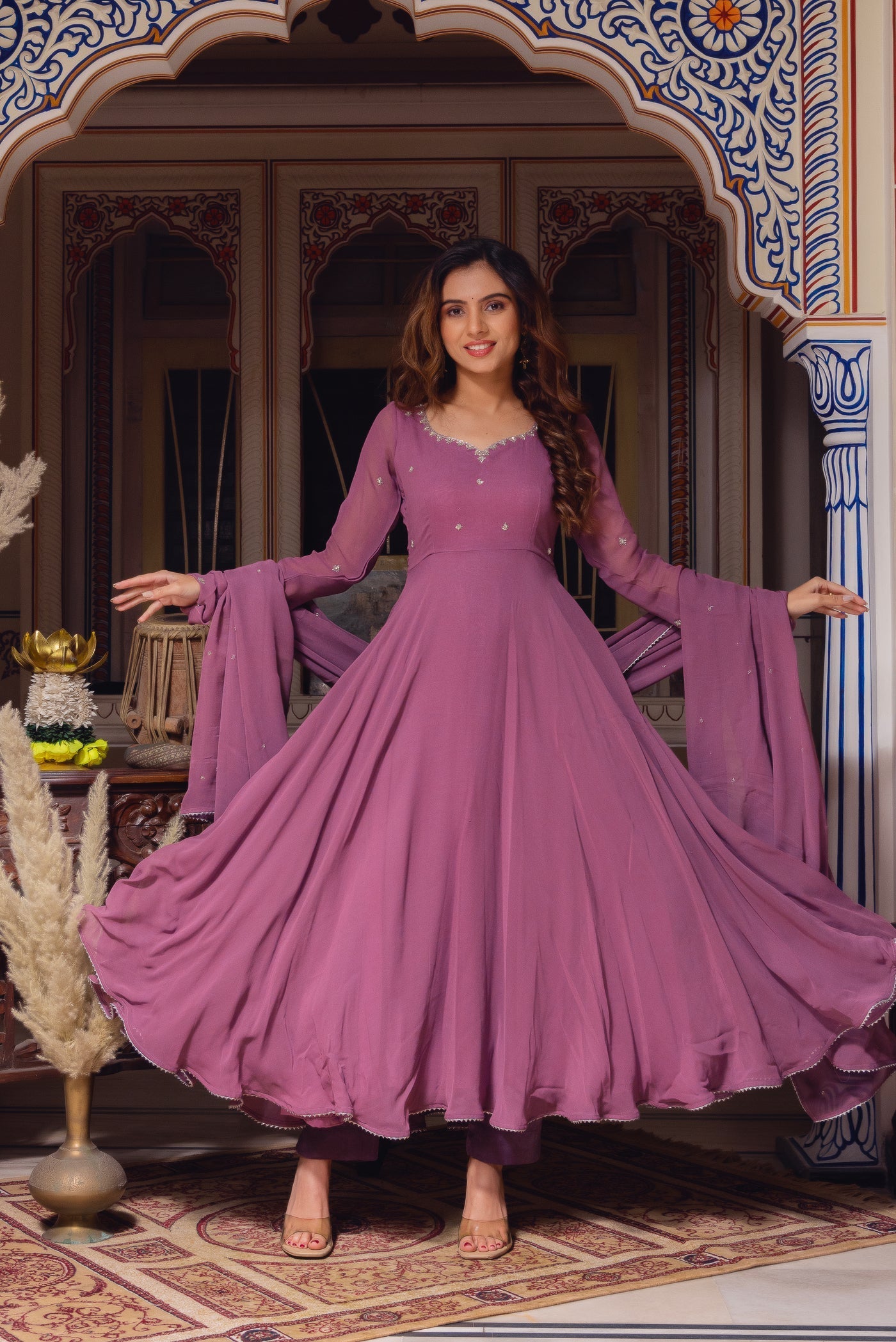 Dusty Pink Color Georgette  Anarkali Suit Set
