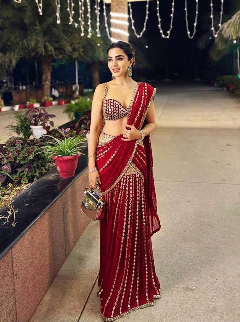 Black & Silver Mirror Work Pre-Draped  Lehenga Saree With Designer Blouse
