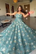 Teal Blue Heavy Crush Silk 4 Meter Flared  Anarkali Suit Set