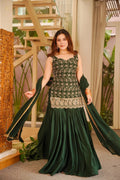 Designer Dark Green Georgette Sharara Suit with Heavy Embroidery