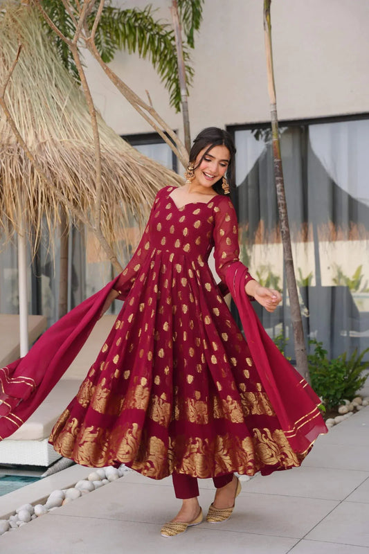 Stunning Maroon Anarkali Suit with  Dupatta – Traditional Wear