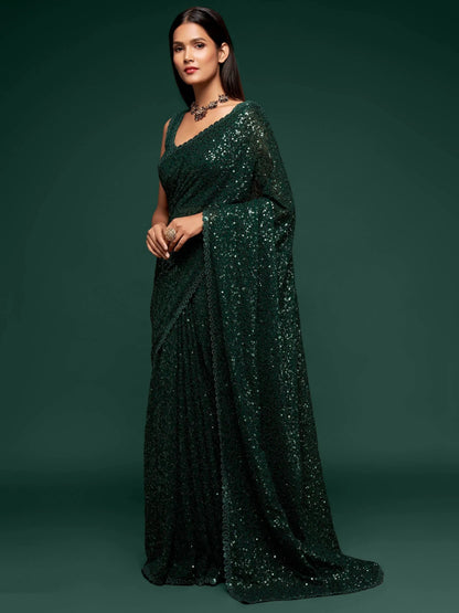 Stylish Soft Flowy Georgette Sequin Saree For Party Look