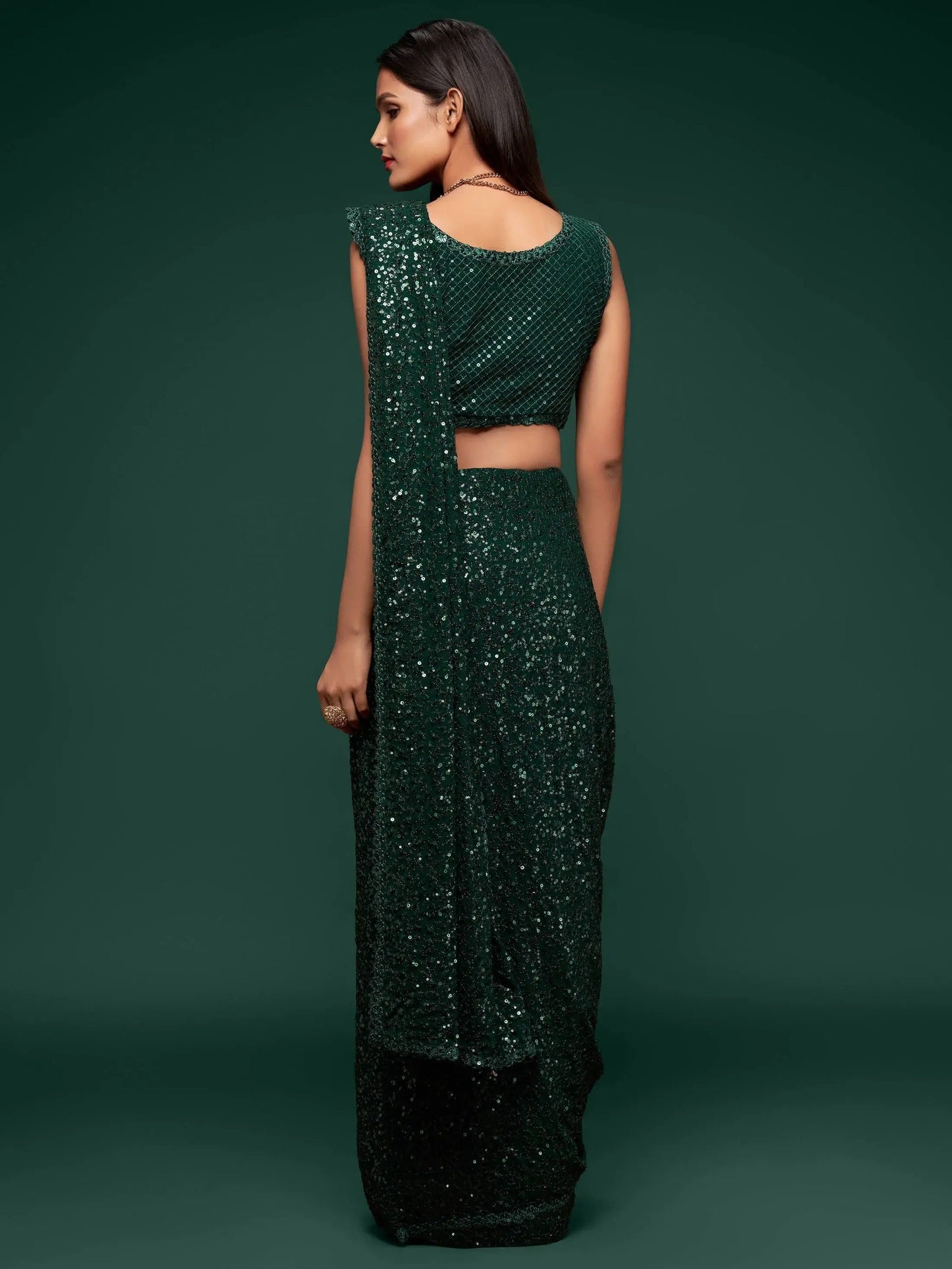 Stylish Soft Flowy Georgette Sequin Saree For Party Look