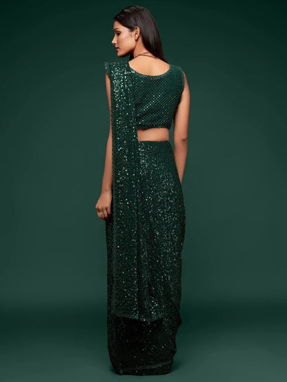 Stylish Soft Flowy Georgette Sequin Saree For Party Look