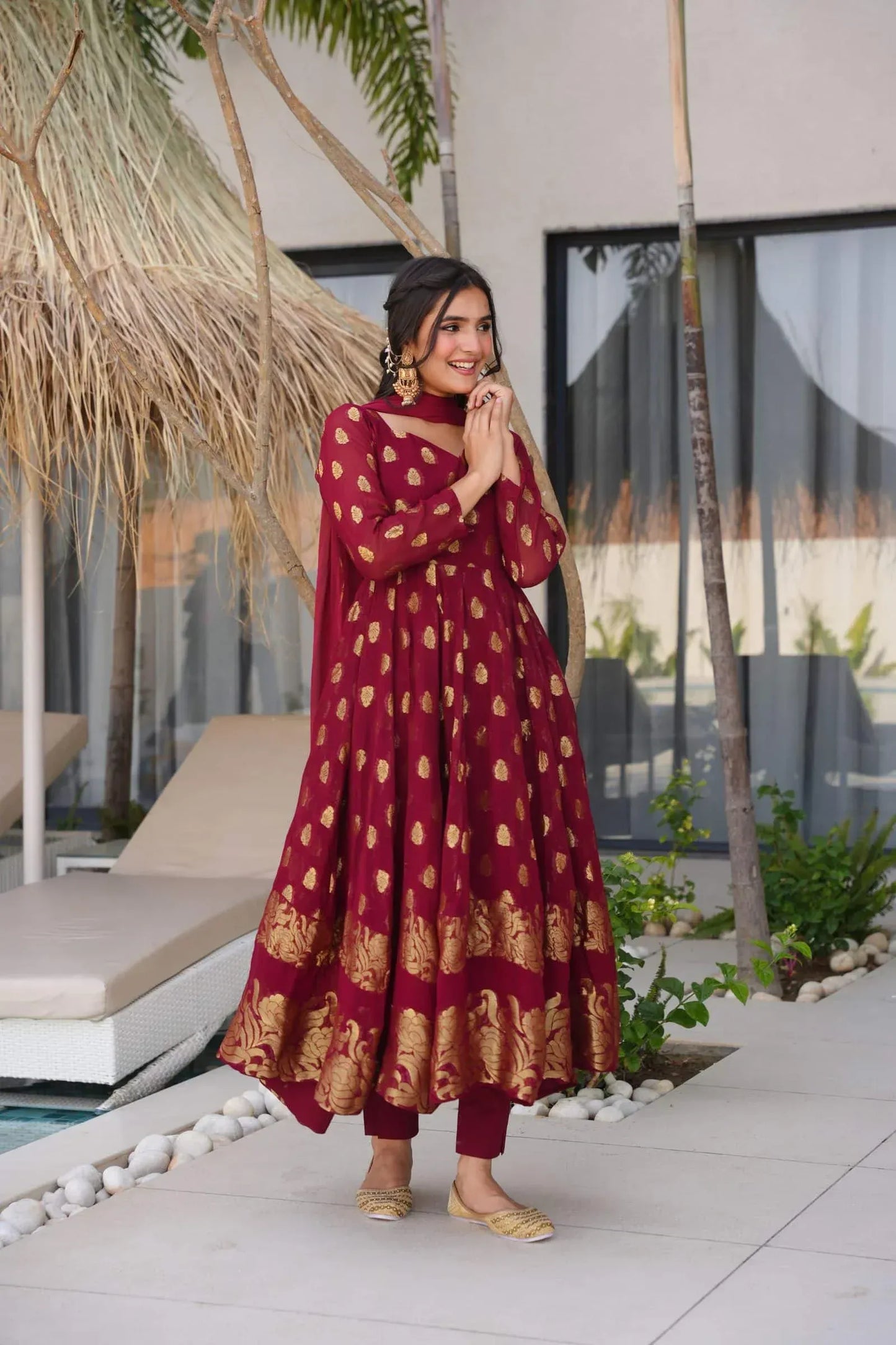 Stunning Maroon Anarkali Suit with  Dupatta – Traditional Wear
