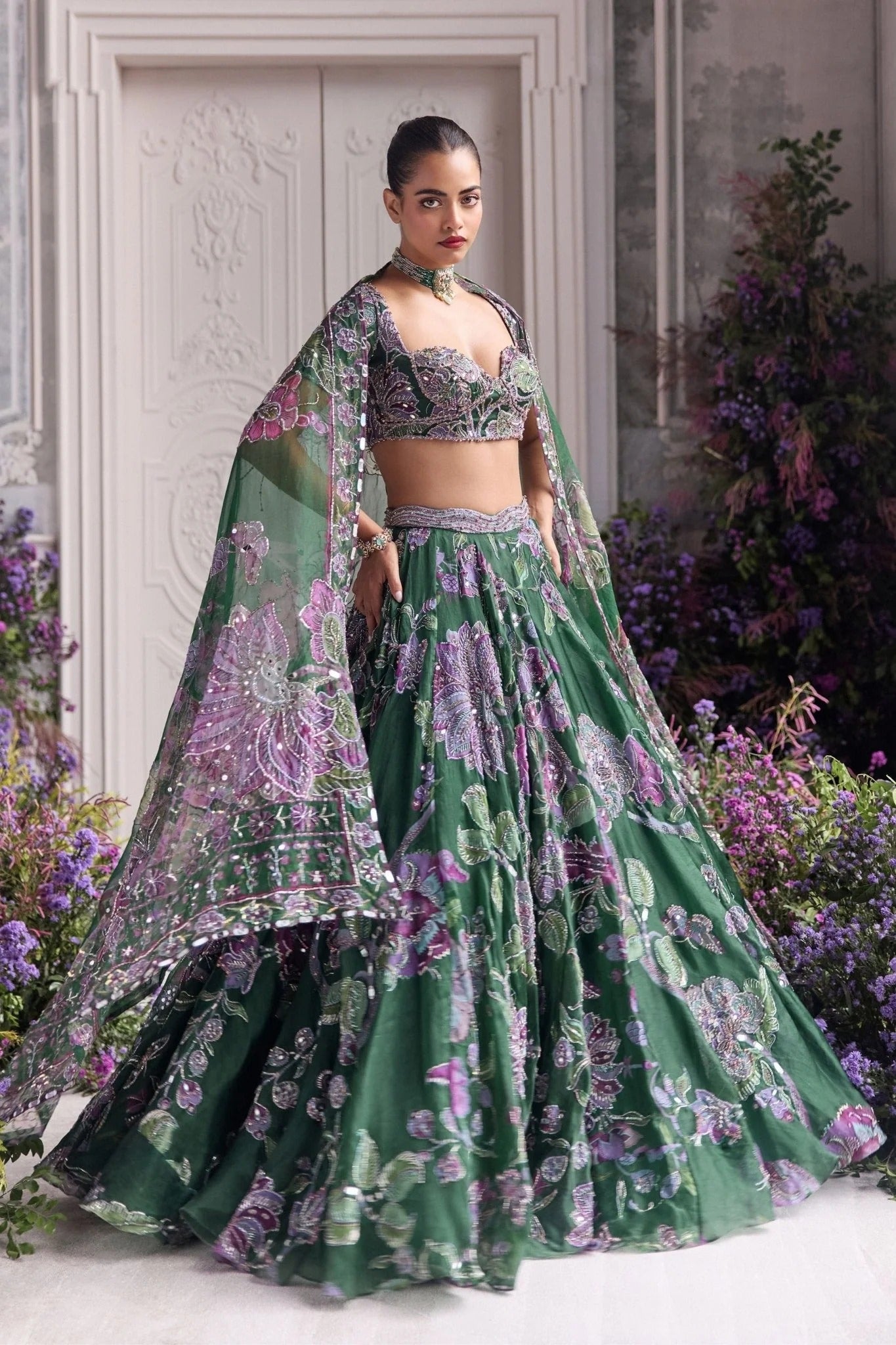 Designer Green Floral Party Wear Lehenga with Dupatta